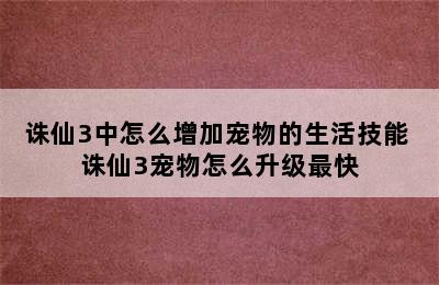 诛仙3中怎么增加宠物的生活技能 诛仙3宠物怎么升级最快